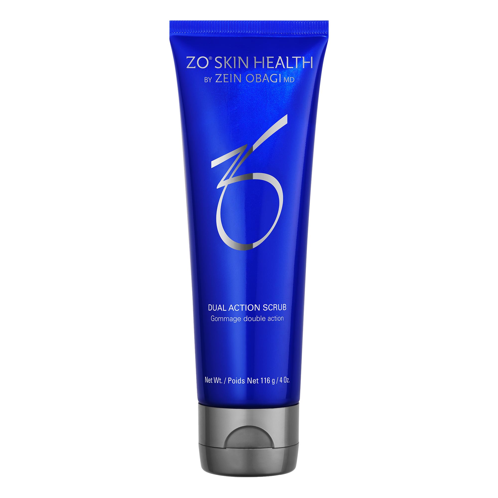 ZO SKIN HEALTH Dual Action Scrub tube close-up showing exfoliating texture for pores