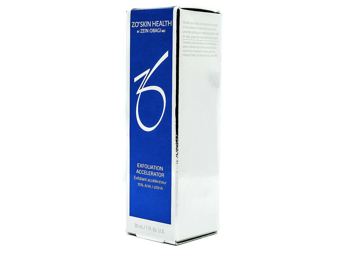 ZO Skin Health Exfoliation Accelerator travel size bottle close-up showing gentle exfoliation