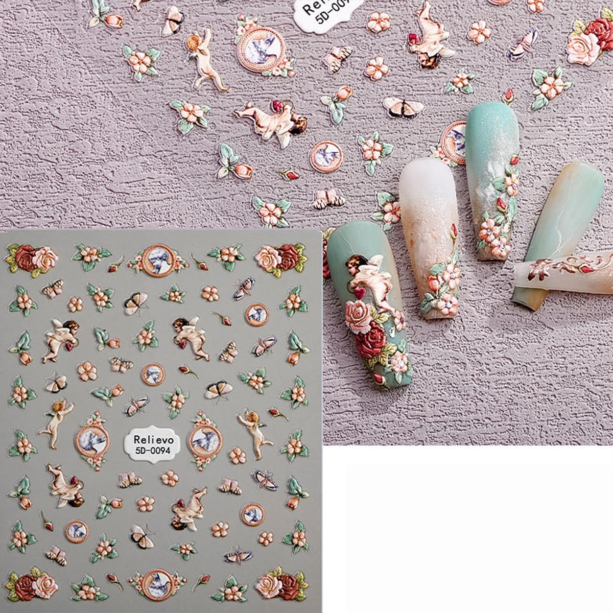 Zoance embossed angel nail stickers babies baroque motifs for sophisticated decor