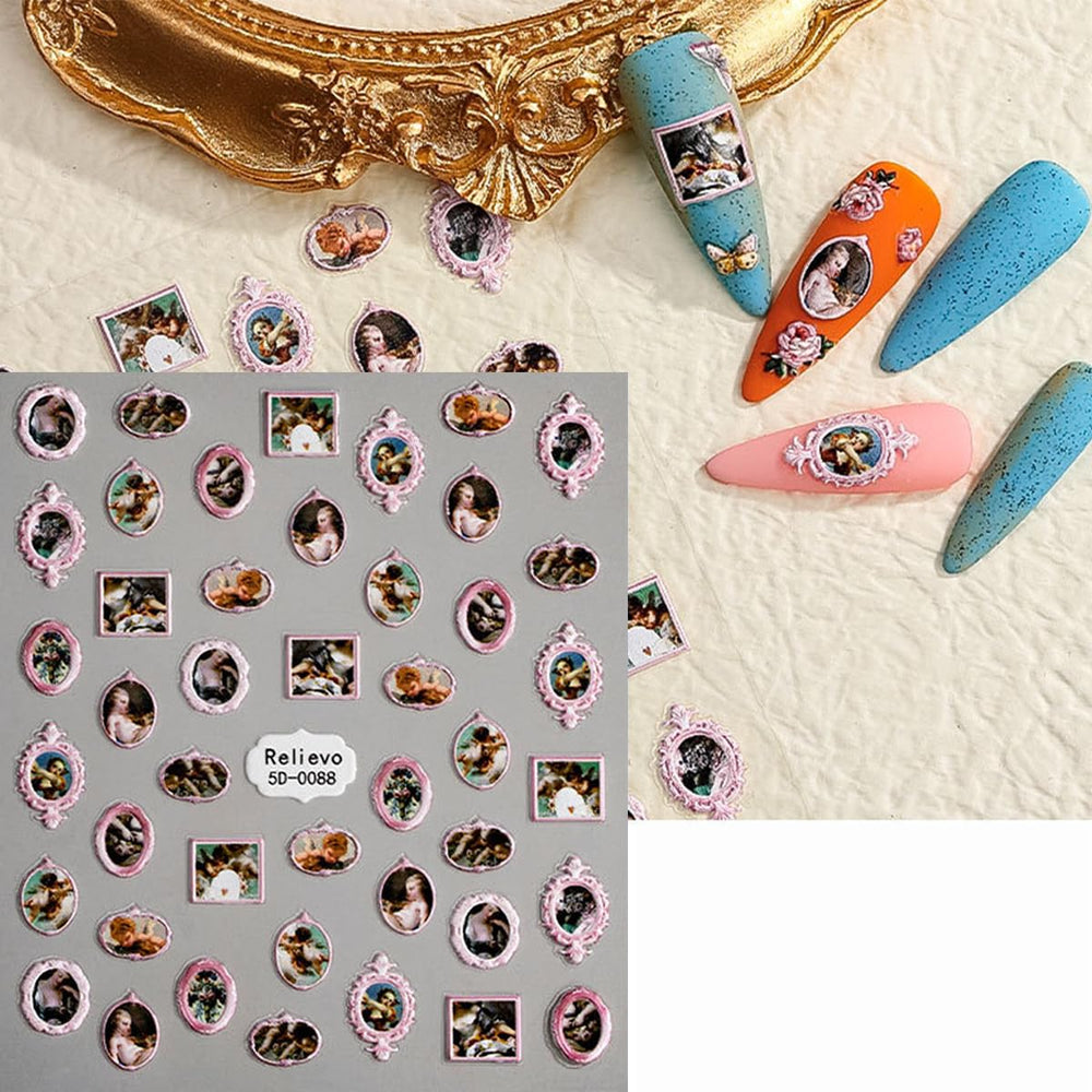Zoance embossed angel nail stickers self-adhesive pack for easy application