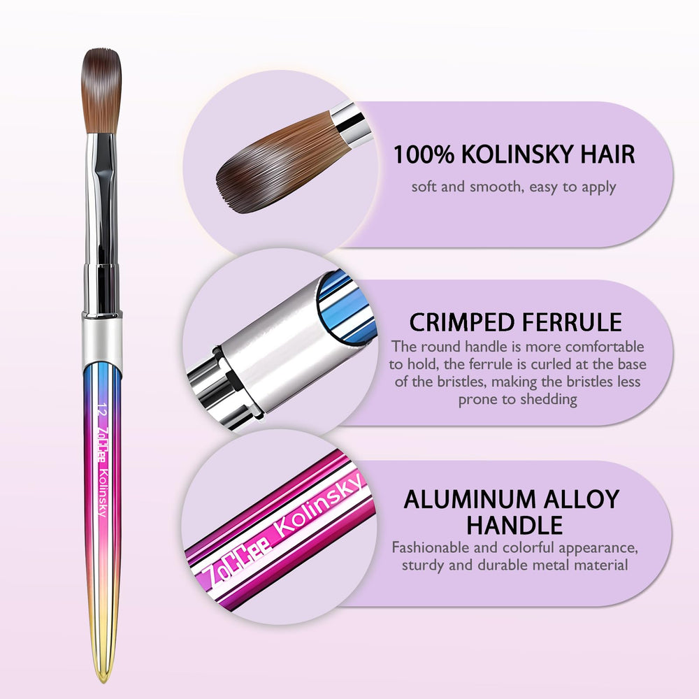 ZoCCee acrylic nail brush with alloy ferrule for secure bristles