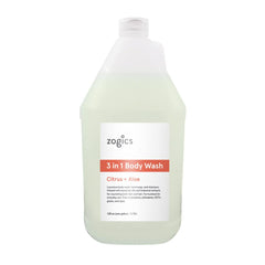 Zogics 3-in-1 body wash bottle pour demonstrates all-in-one formula for daily use