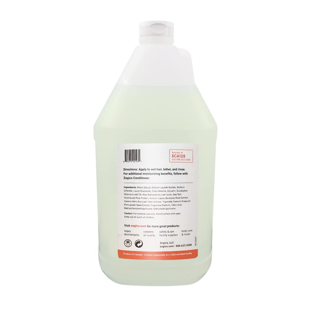 Zogics Citrus + Aloe Shampoo refill pour; economical gallon size for facilities and homes.