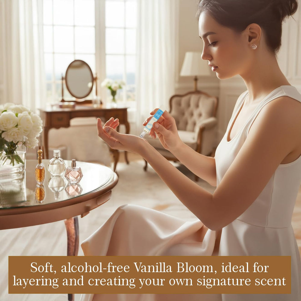 Zoha Vanilla Bloom travel size packaging held in hand.