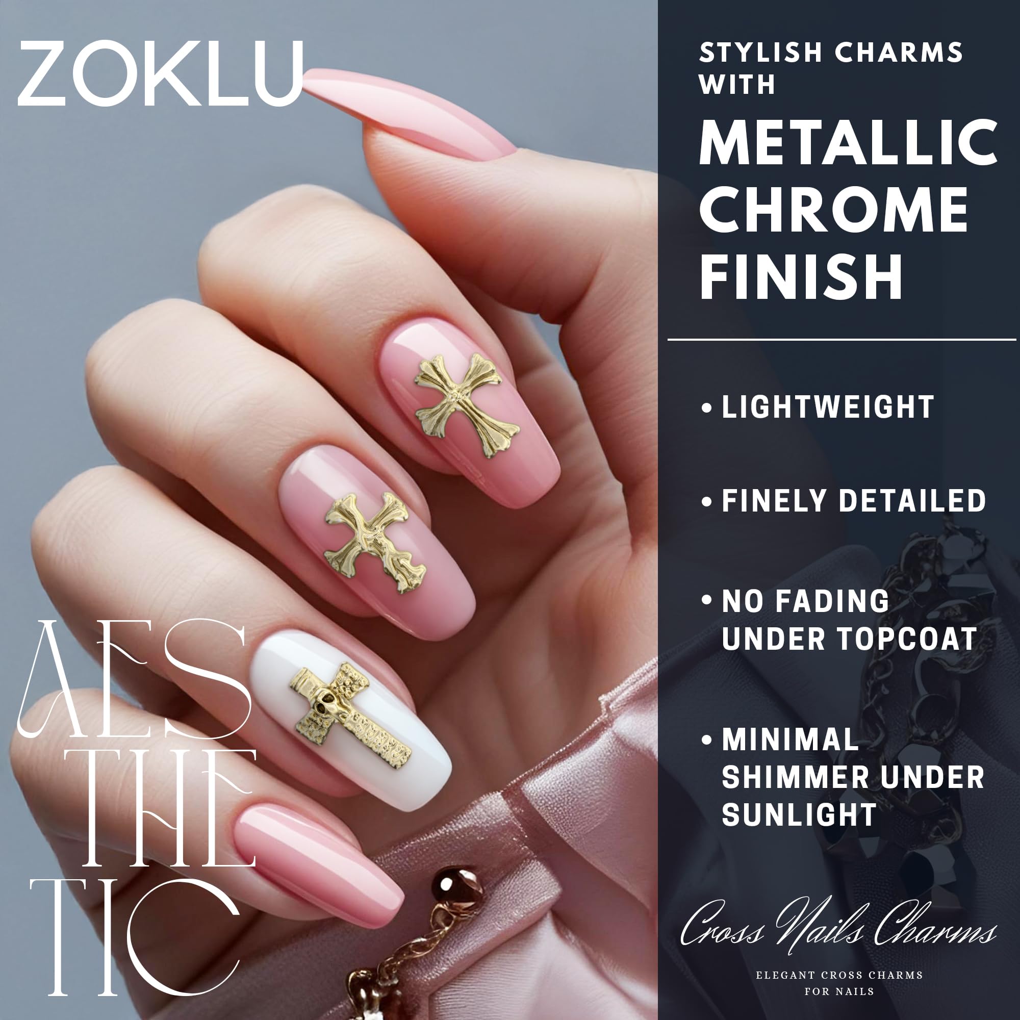 ZOKLU easy-to-apply cross nail charms for quick nail art