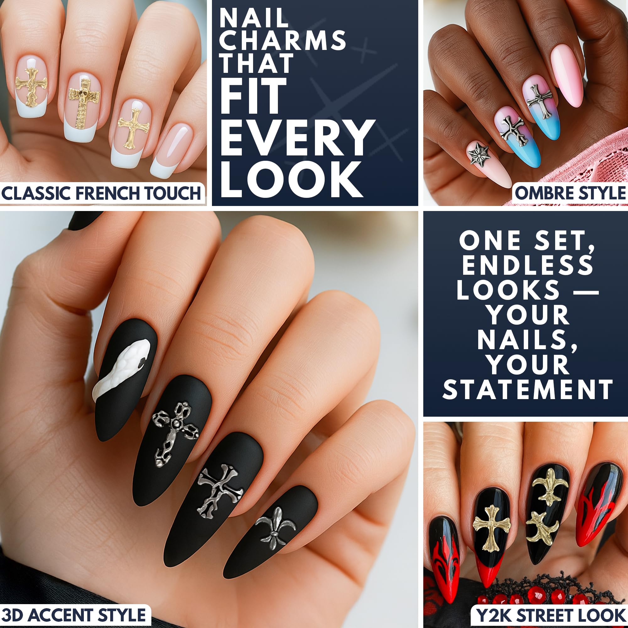 ZOKLU cross nail charms with strong hold for salon-grade results