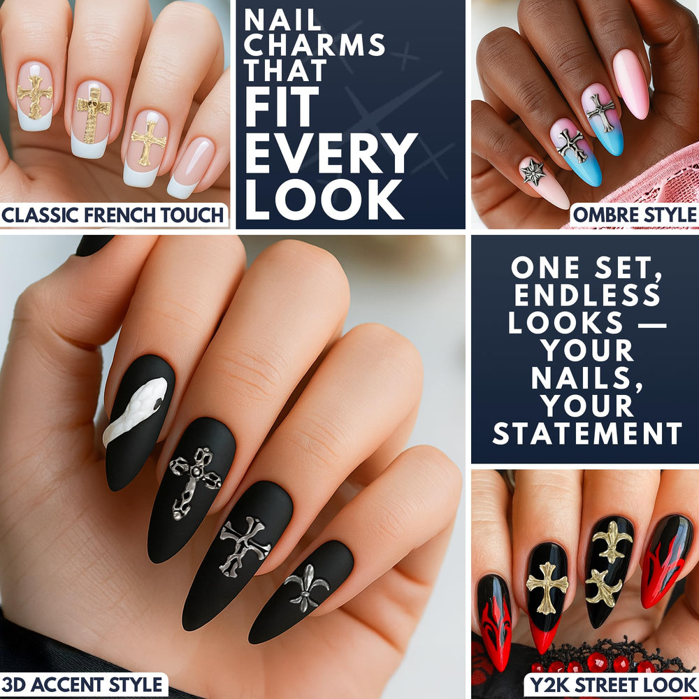 ZOKLU cross nail charms with strong hold for salon-grade results