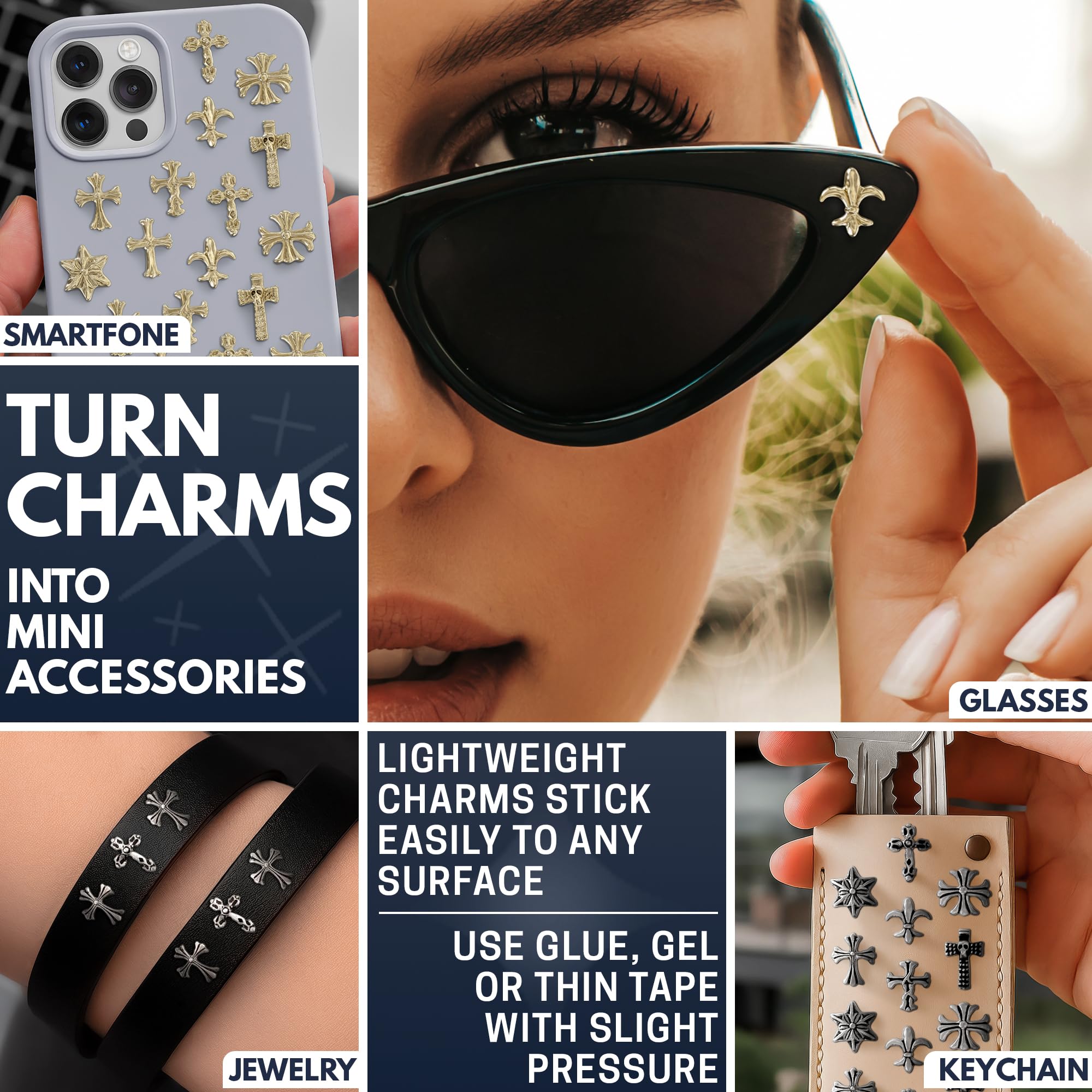 ZOKLU varied designs cross nail charms pack for mixed manicures