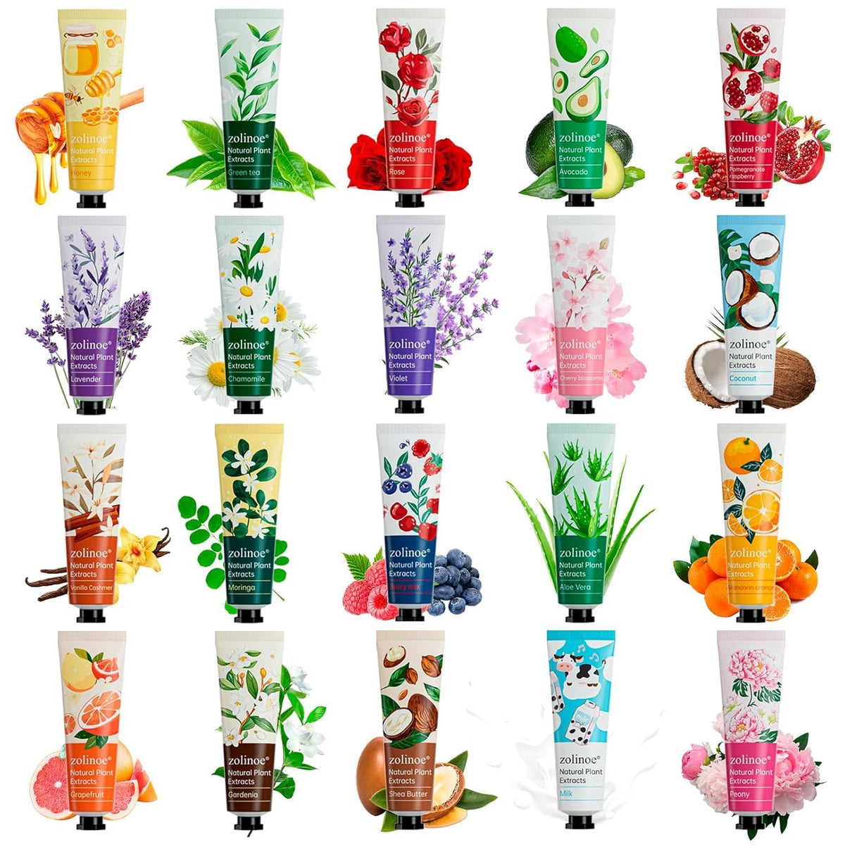Zolinoe 20-pack hand cream varieties for daily scent-led hydration.