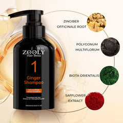 ZOOLY PROFESSIONAL Ginger Shampoo label highlights farm-sourced ginger for potent aroma