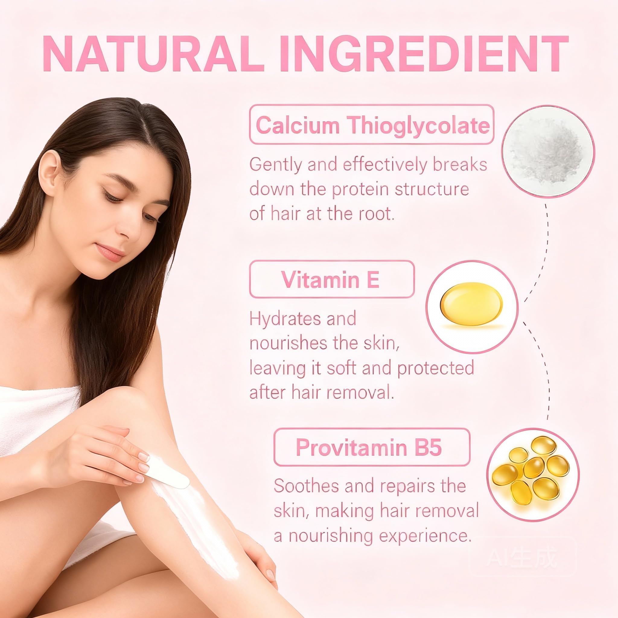 Zoreni No Shave Cream application on skin highlights quick five-minute use.