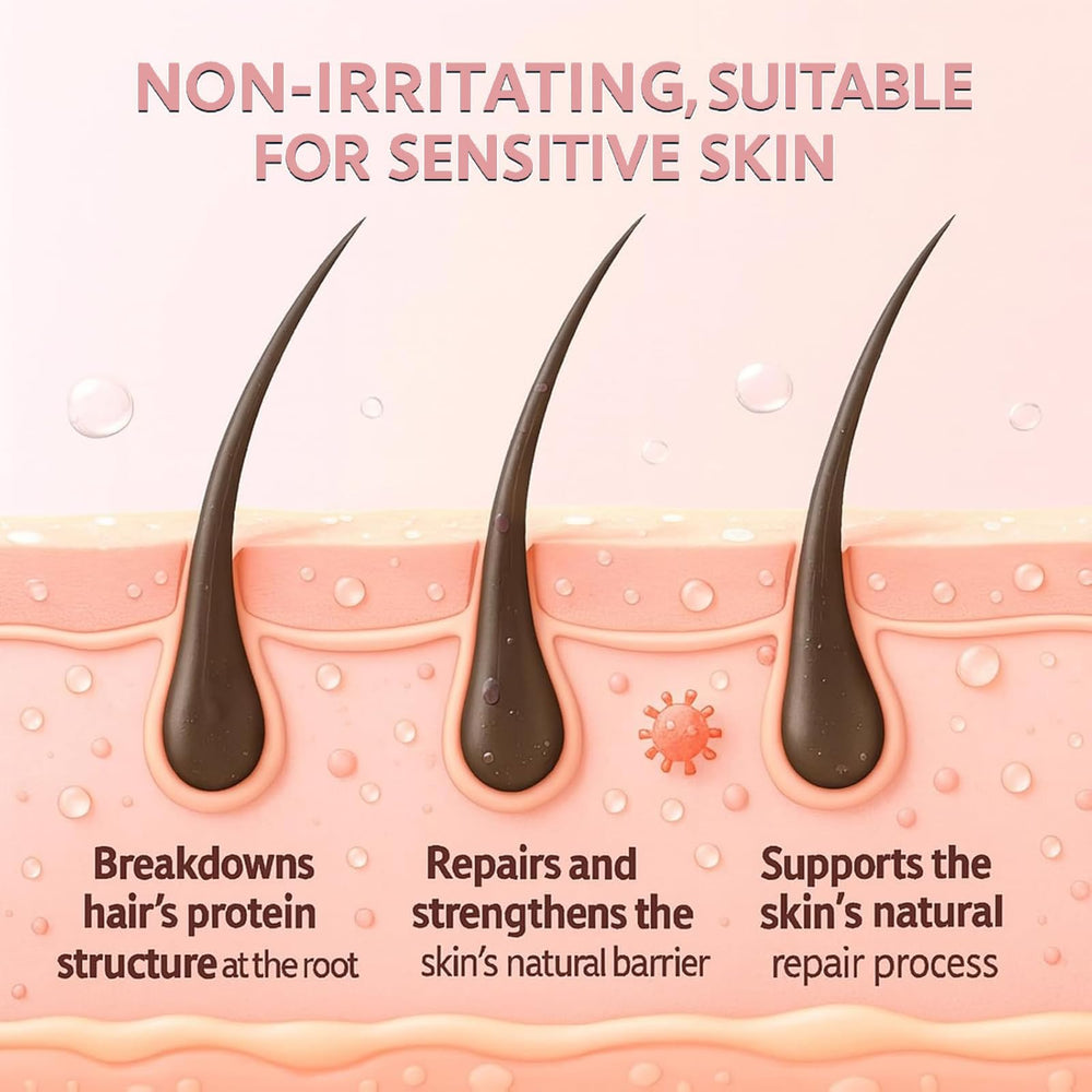 Zoreni No Shave Cream with Vitamin E and B5 nourishes skin.