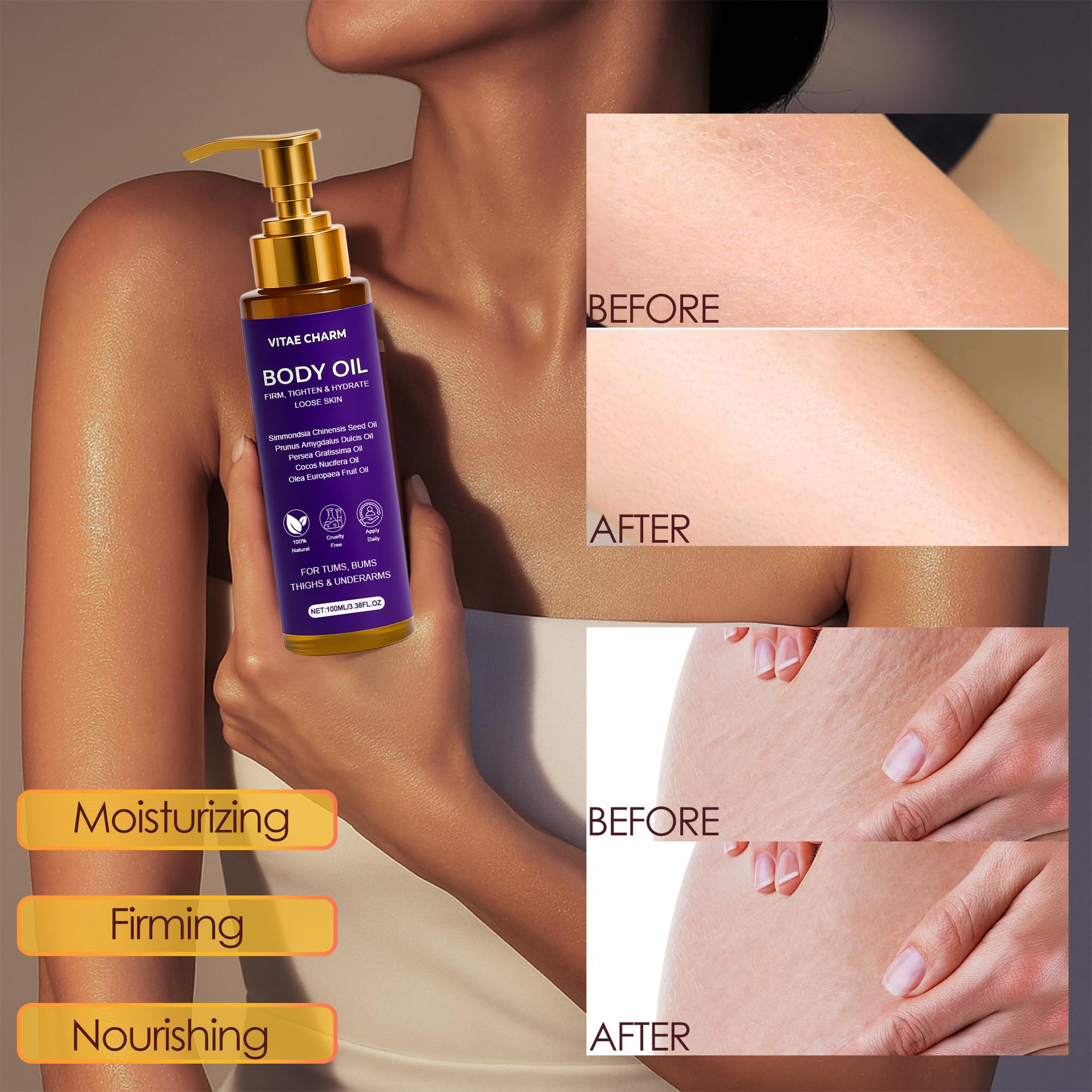 A drop of Vitae Charm Oil resting on skin demonstrating absorption