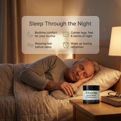 MSM and vitamins soothe tired feet during evening routines with Alcuras.
