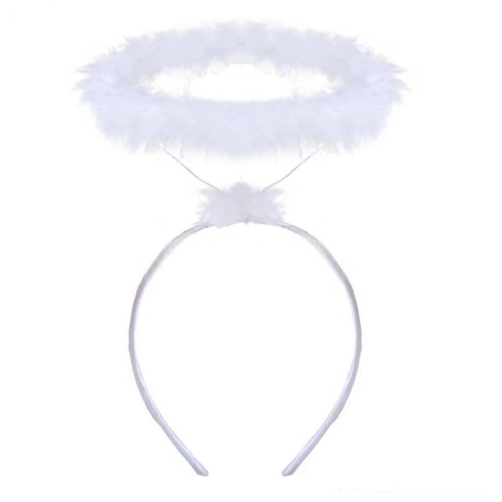 ZSPERKLA Angel Halo Headband with white feather for a charming Halloween look