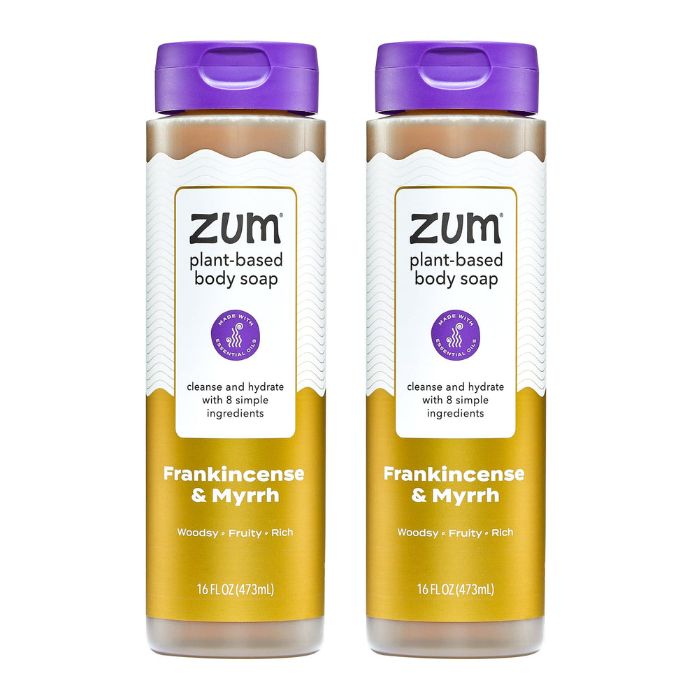 Zum Body Soap Frankincense and Myrrh bottle highlights natural ingredients for a deep cleansing