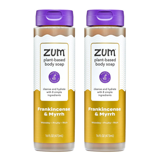 Zum Body Soap Frankincense and Myrrh bottle highlights natural ingredients for a deep cleansing