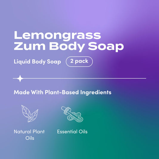 Zum Lemongrass body soap bottle label highlights natural ingredients and cruelty-free production