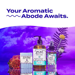Zum Indigo Frankincense and Myrrh soap bar on display, suggesting woodsy aroma and nurturing body wash.