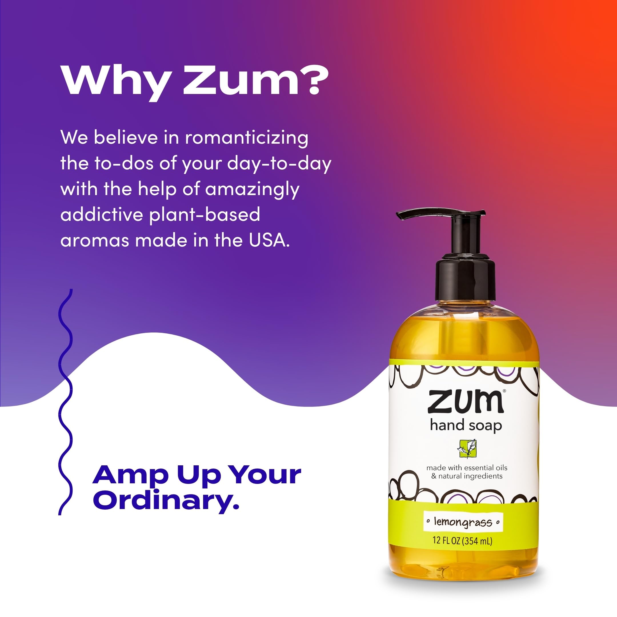 Zum Indigo Wild Hand Soap ingredients graphic highlights olive oil coconut oil castor oil.