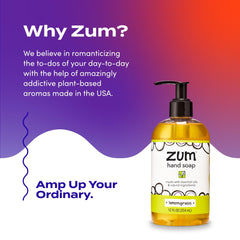 Zum Indigo Wild Hand Soap ingredients graphic highlights olive oil coconut oil castor oil.