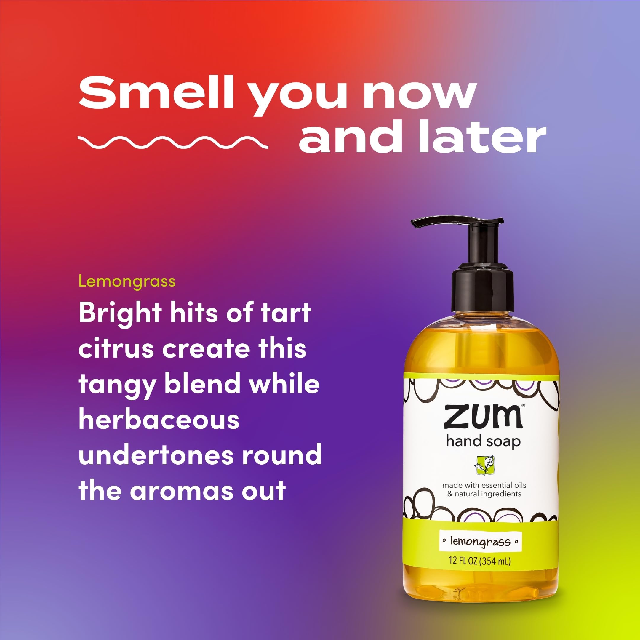 Zum Indigo Wild Hand Soap lemongrass scented bottle highlights refreshing wash experience.