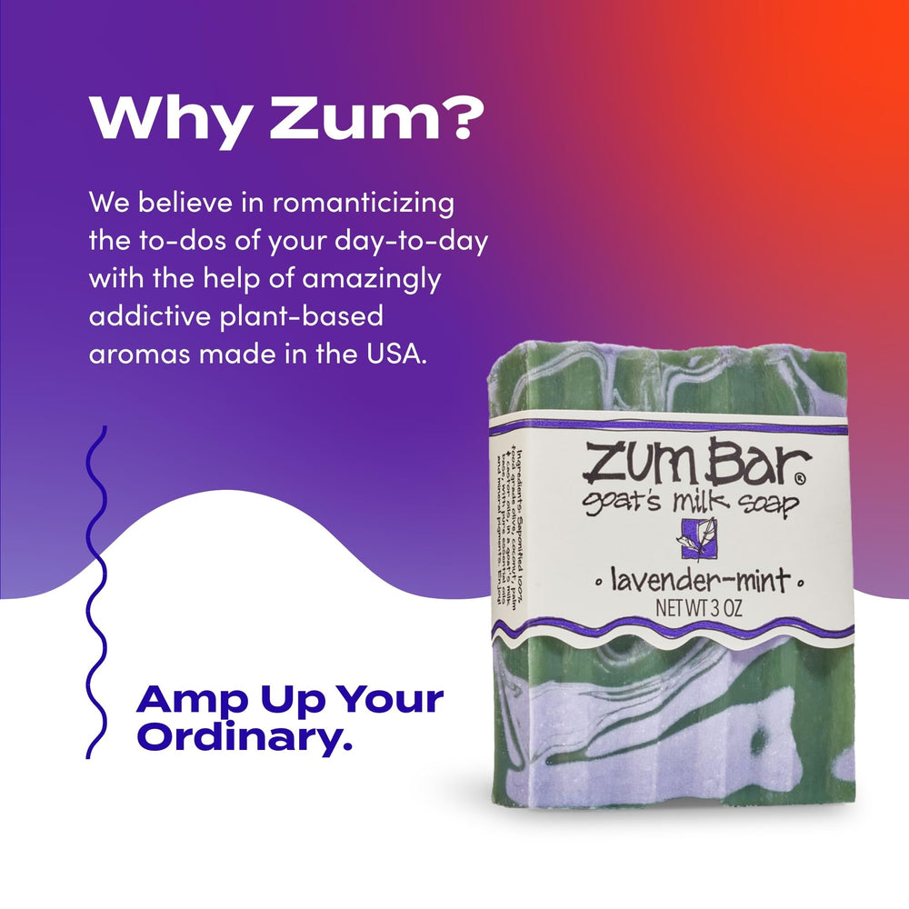 Shower scene with Zum Indigo Wild soap in lavender mint scent