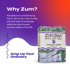 Shower scene with Zum Indigo Wild soap in lavender mint scent