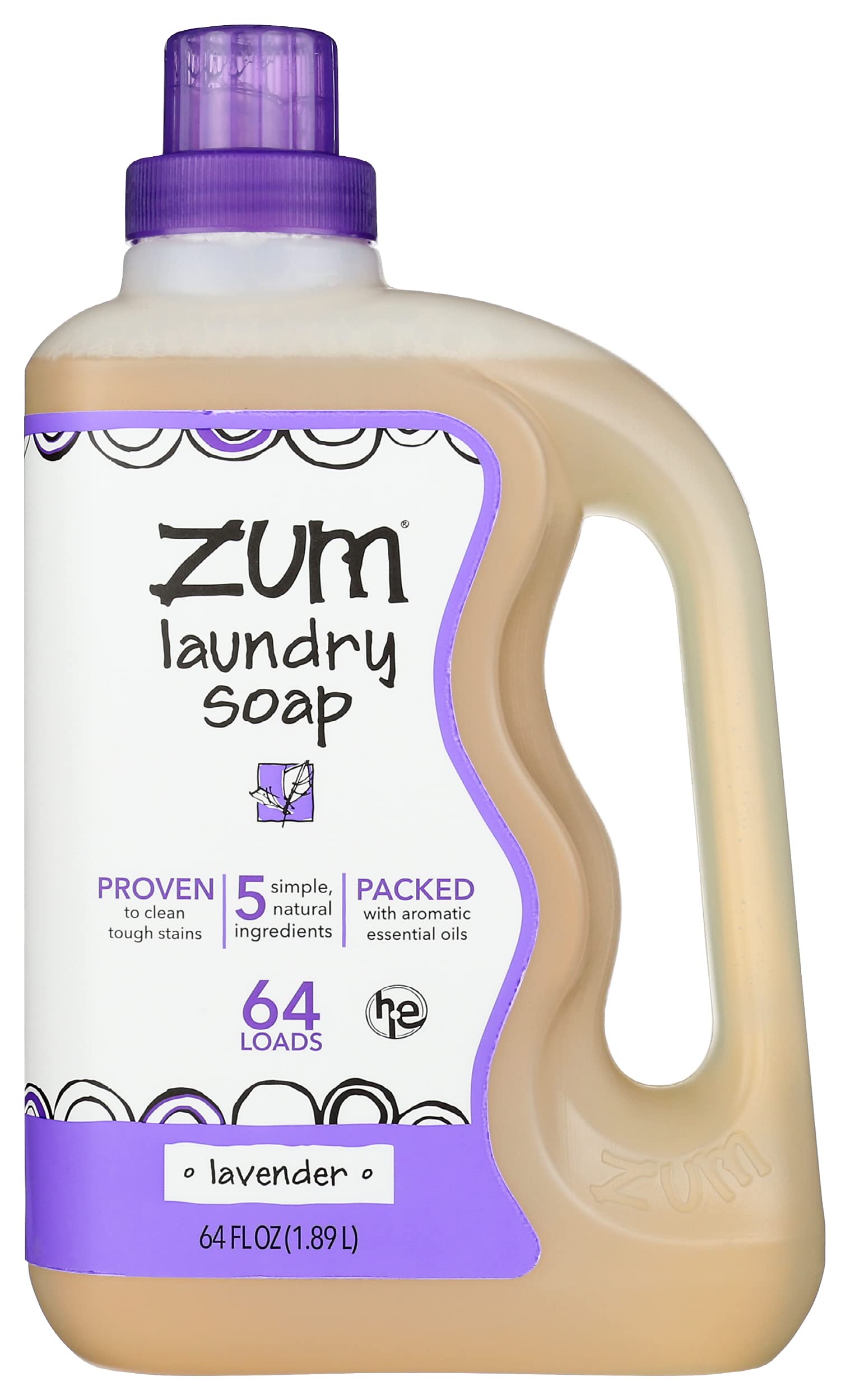 Zum Lavender Scent Liquid Laundry Soap bottle, paraben-free formula for fresh laundry and soft fabrics.