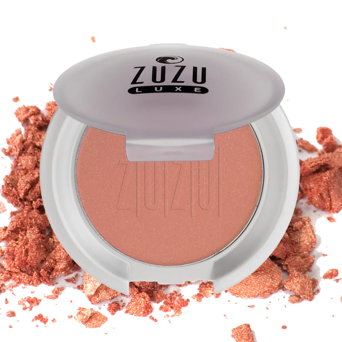 Zuzu Luxe Mineral Blush Samba compact close-up with warm bronze shimmer.