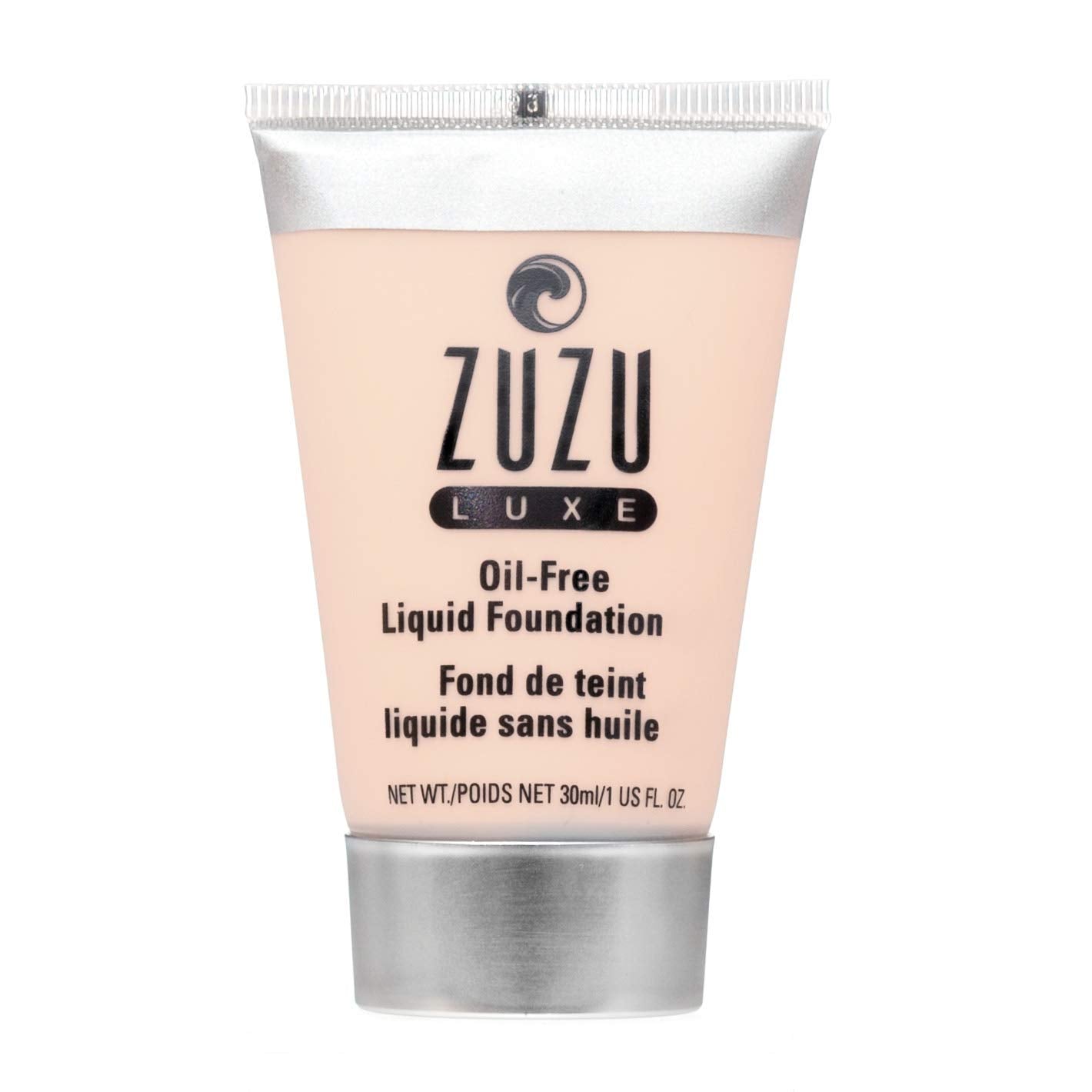 Zuzu Luxe oil-free liquid foundation bottle for a natural, breathable finish.