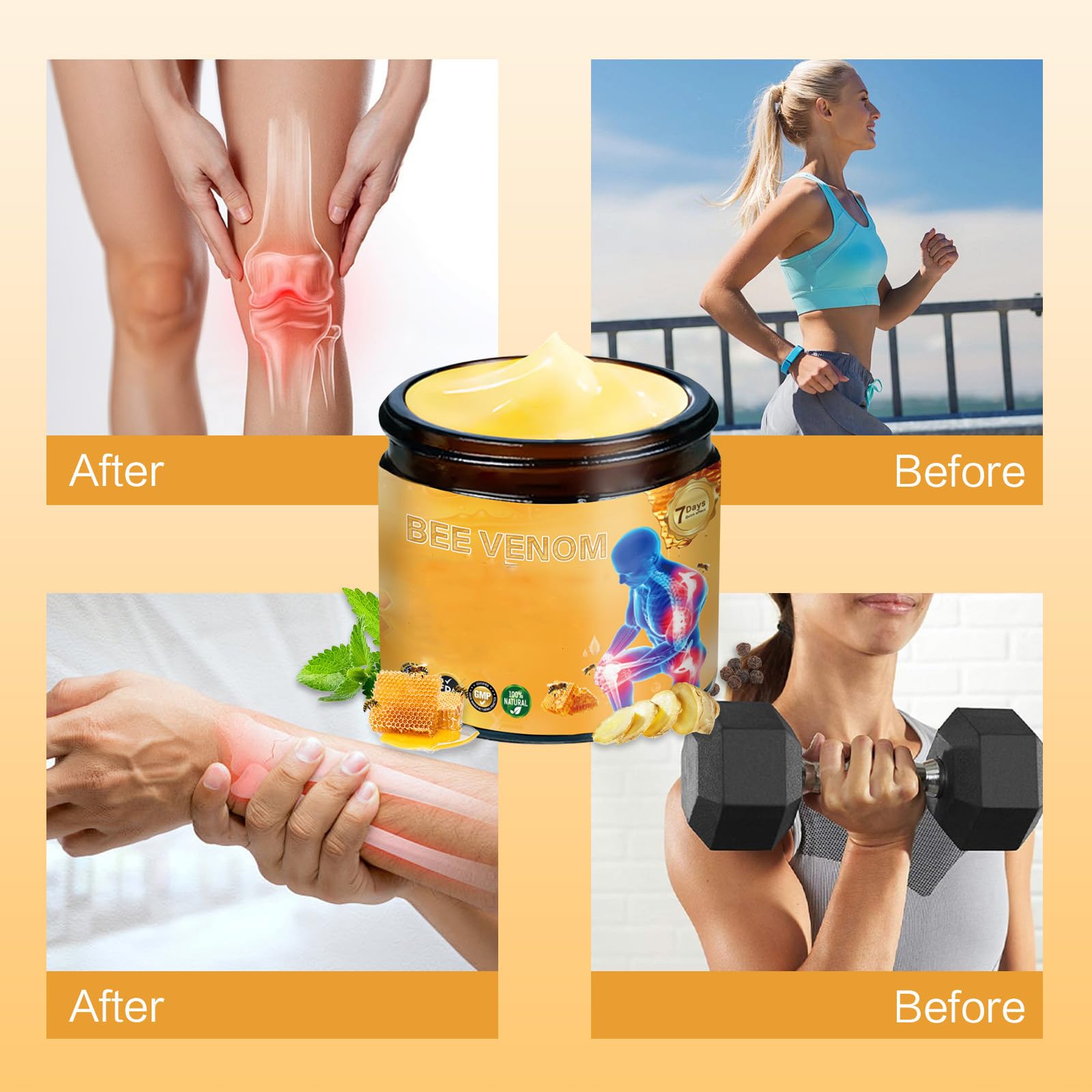 Knee area image illustrates support during movement and activity