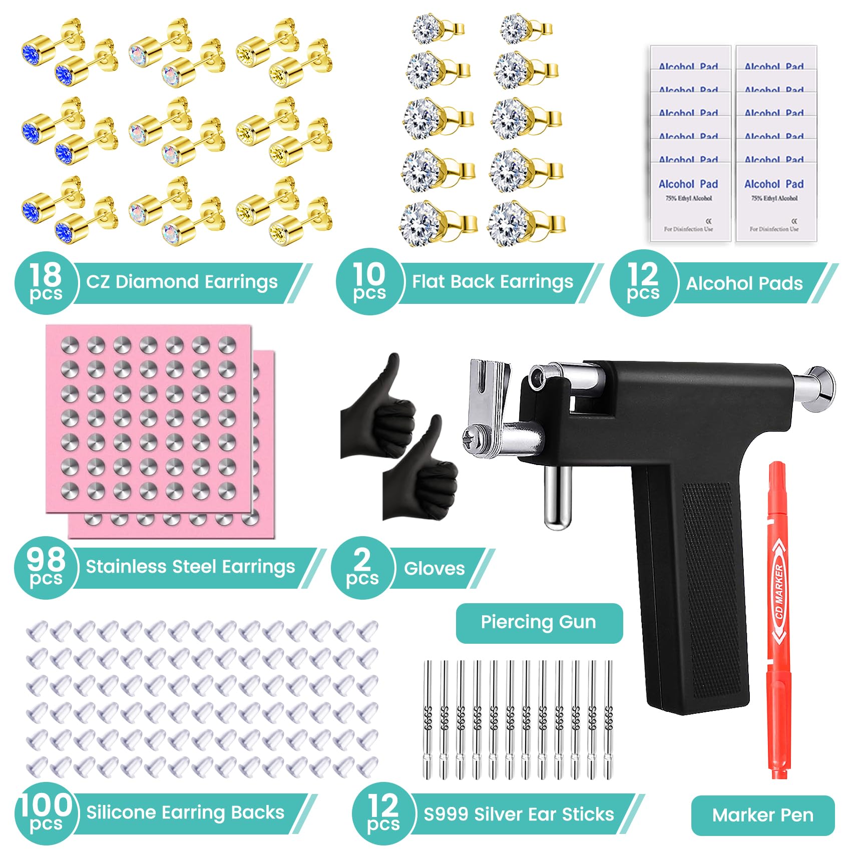 Zygc cubic zirconia studs in varying sizes for personalized looks