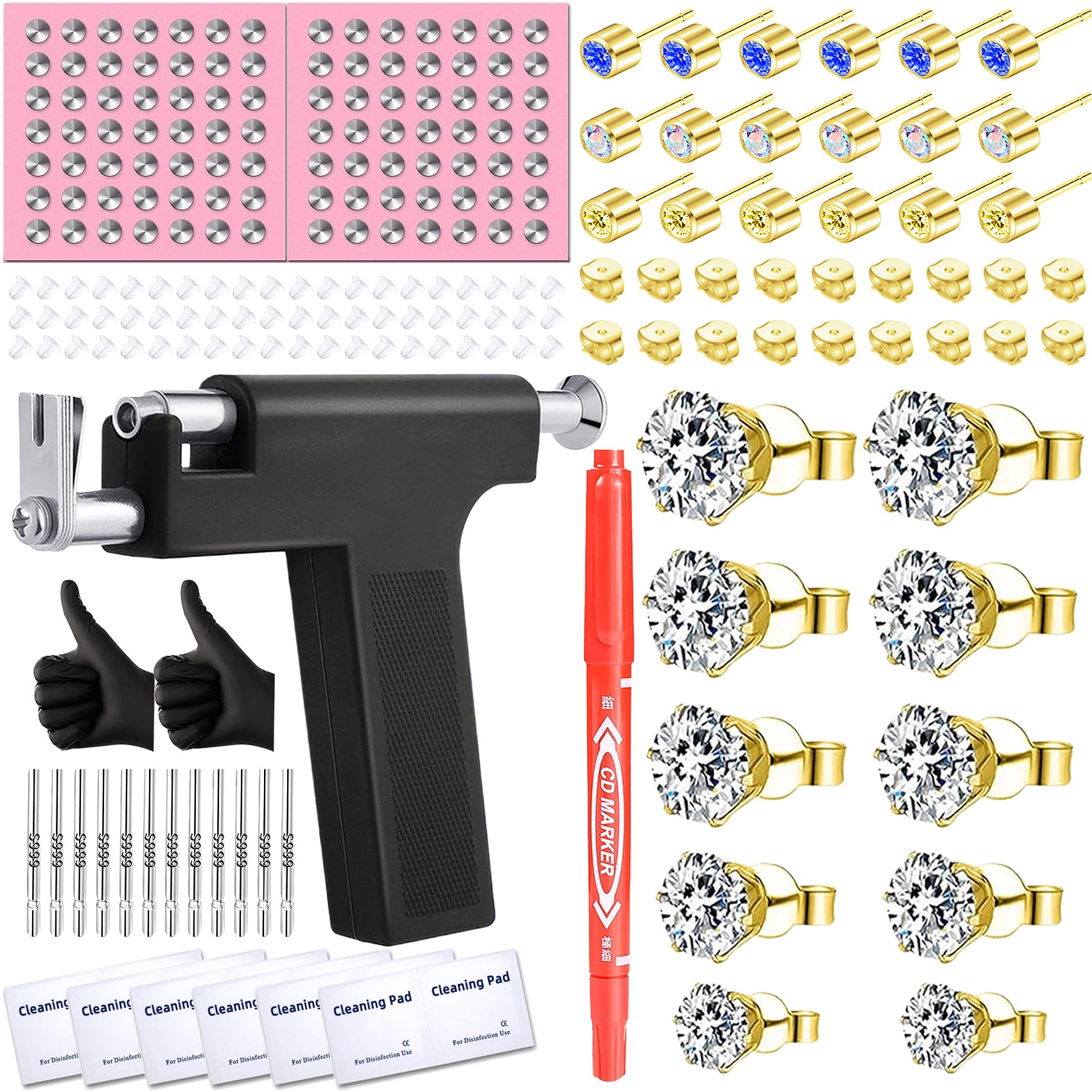 Zygc ear piercing kit with multi-functional gun for precise at-home piercings