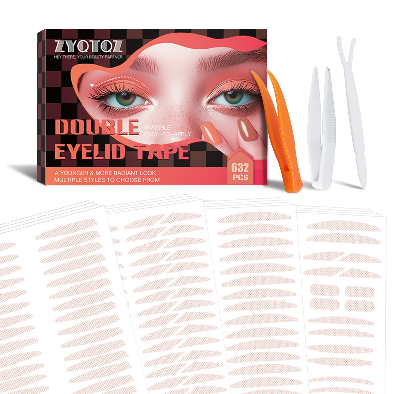 ZYQTQZ eyelid tape packaging in grey with 632pcs for long wear.