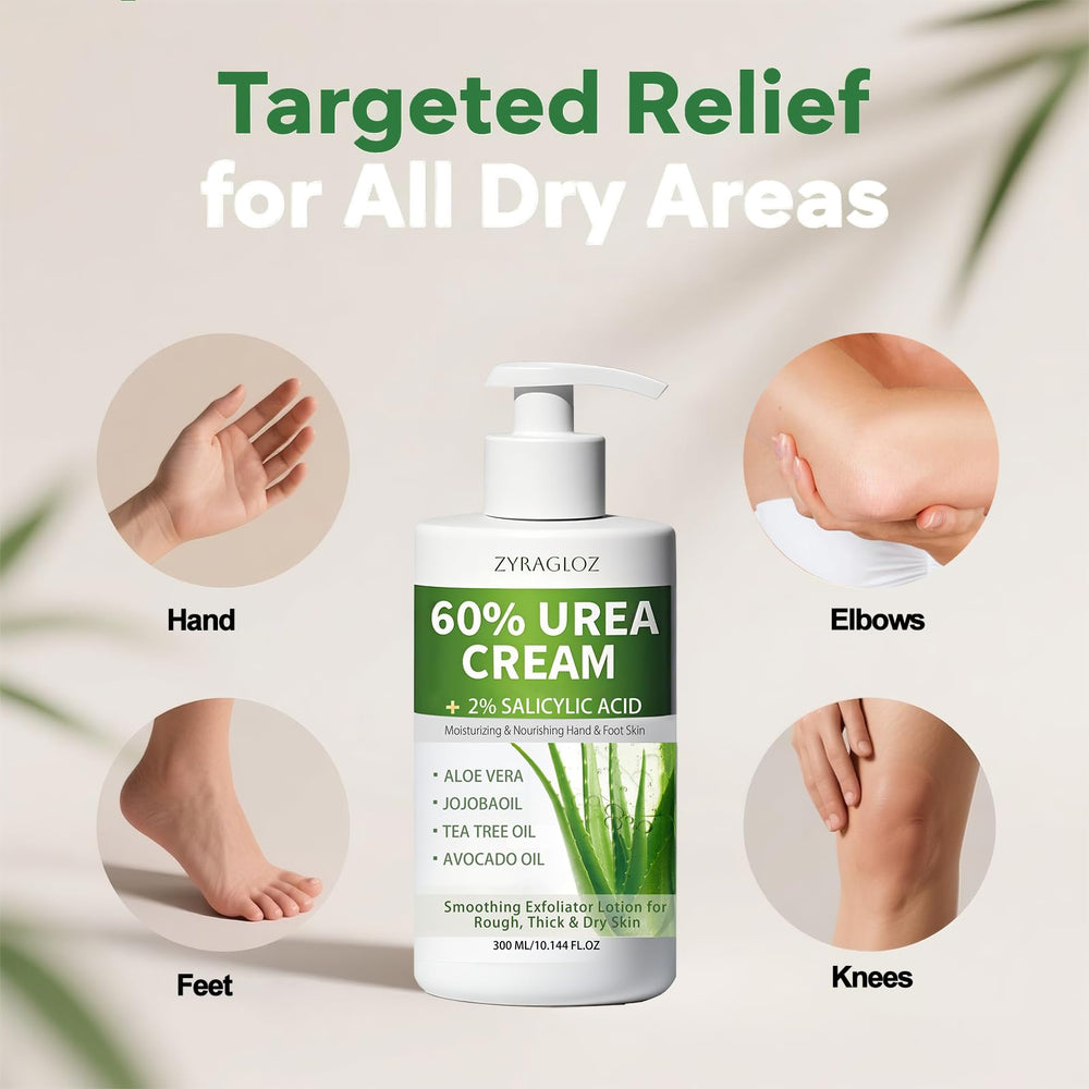 ZyraGloz 60% Urea Cream for night-time application and hydration.