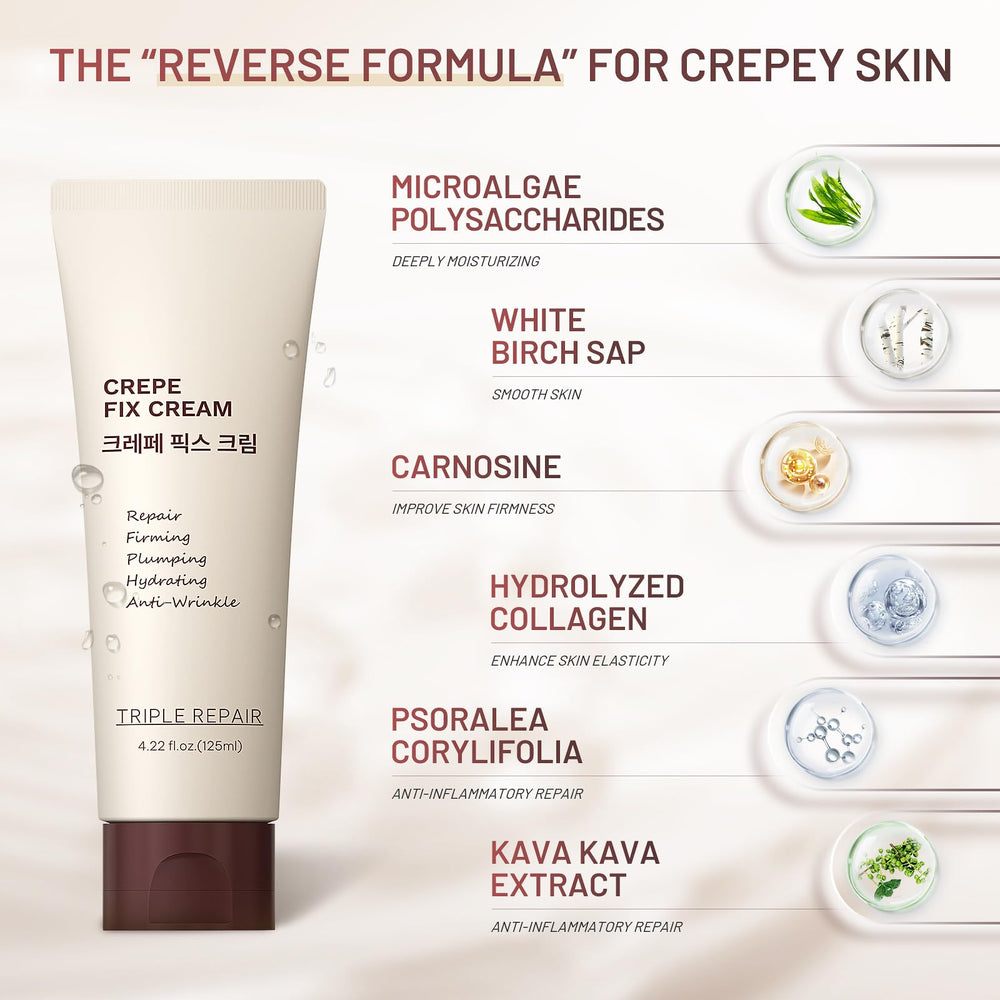 ZZILME Crepe Fix Cream neck application showing tightened-looking skin.