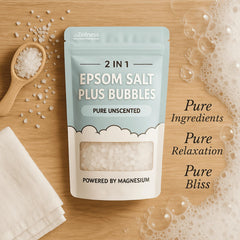 ZZZELLNESS Epsom Salt Plus Bubbles bubbles closeup highlights luxurious foam for deep relaxation.